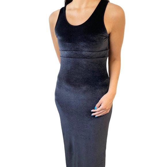 CHANEL Dresses & Skirts - CHANEL Vintage CC Logo Velvet Long Dress Sleeveless Black Cotton [101427]